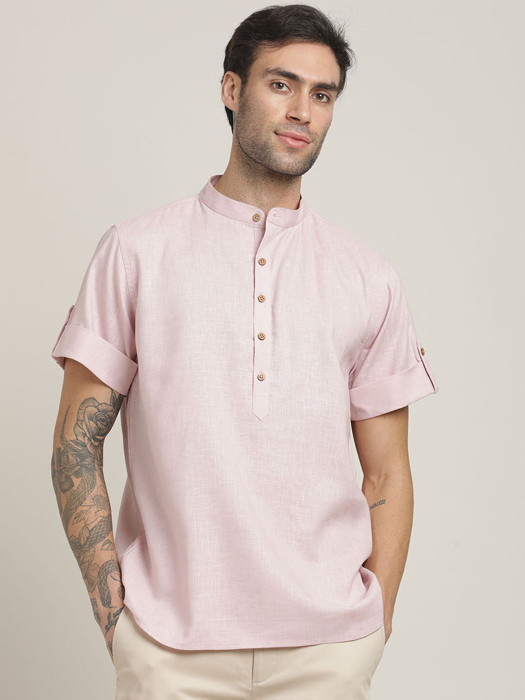 Saltpetre Roll Up Sleeves Shirt Over-Shirt With Trousers Co-Ords