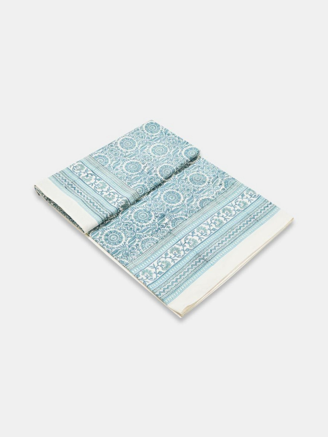 Fabindia Blue & White Printed Hand Block Cotton 120 TC Single Bed Cover