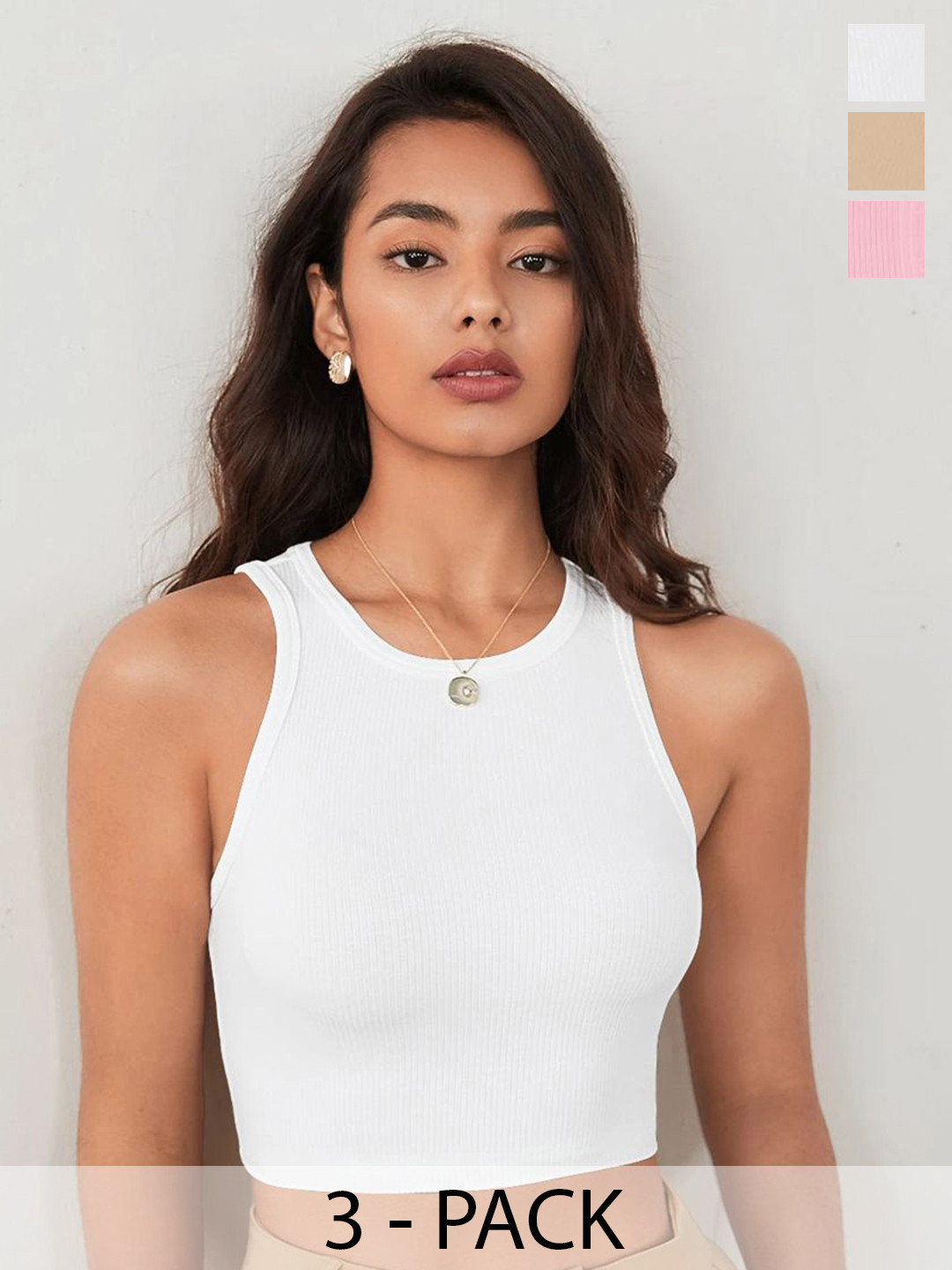 KERI PERRY Pack of 3 Solid Body Hugging Lycra Tank Crop Top