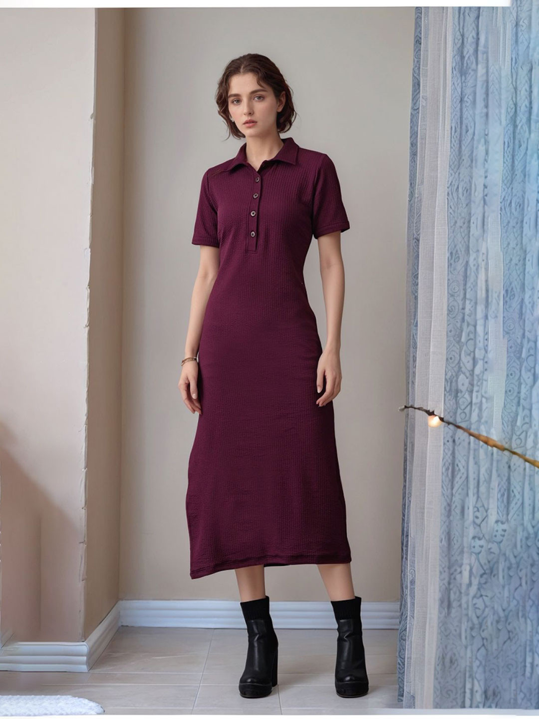 DressBerry Shirt Coller A-Line Midi Dress