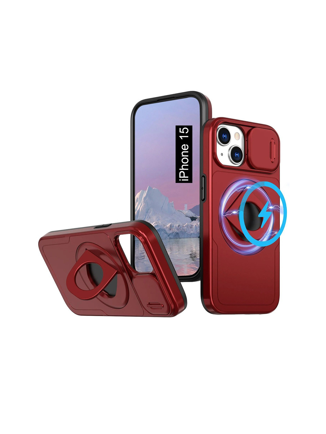 Luxury Kase Red Mag Safe Shockproof Rugged Back Case for iPhone 15