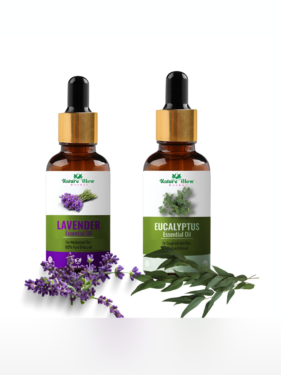 Nature Glow Herbal Set Of 2 Lavender & Eucalyptus Essential Oils - 15 ml Each