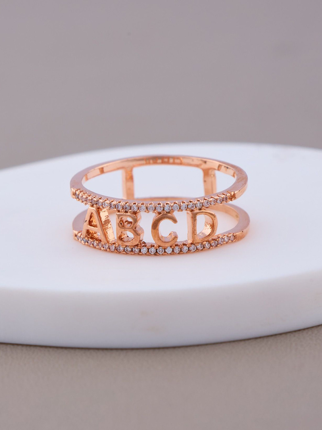 GC PREMIUM JEWELLERY Rose Gold-Plated Alphabet 'ABCD' Double-Band Ring