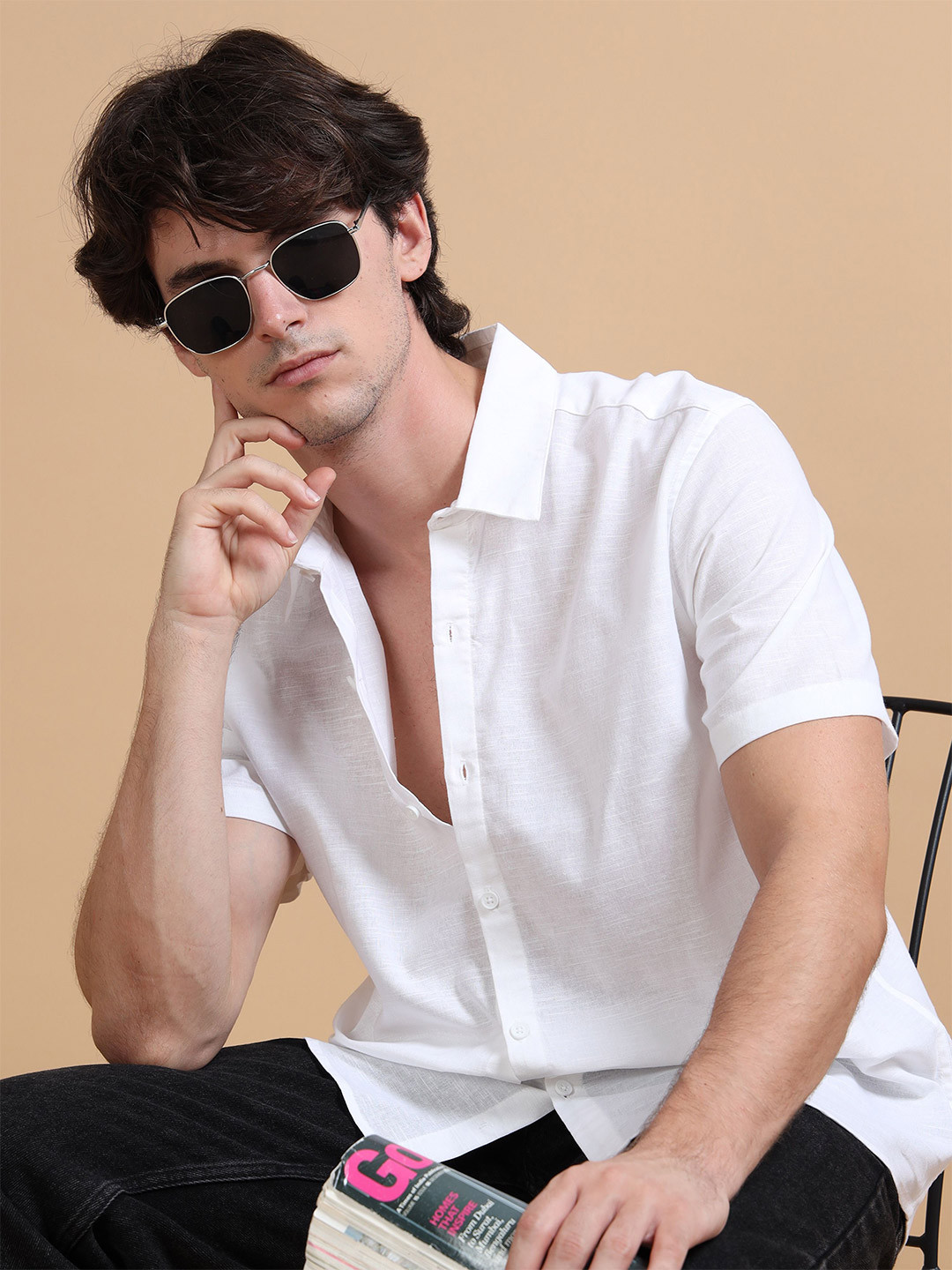 StitchX Men's Half Sleeve Cotton-Linen Solid Shirt