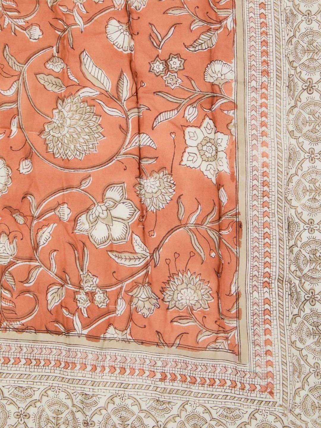 Fabindia Idhayan Orange & White Floral Printed AC Room 350 GSM Cotton Double Bed Quilt