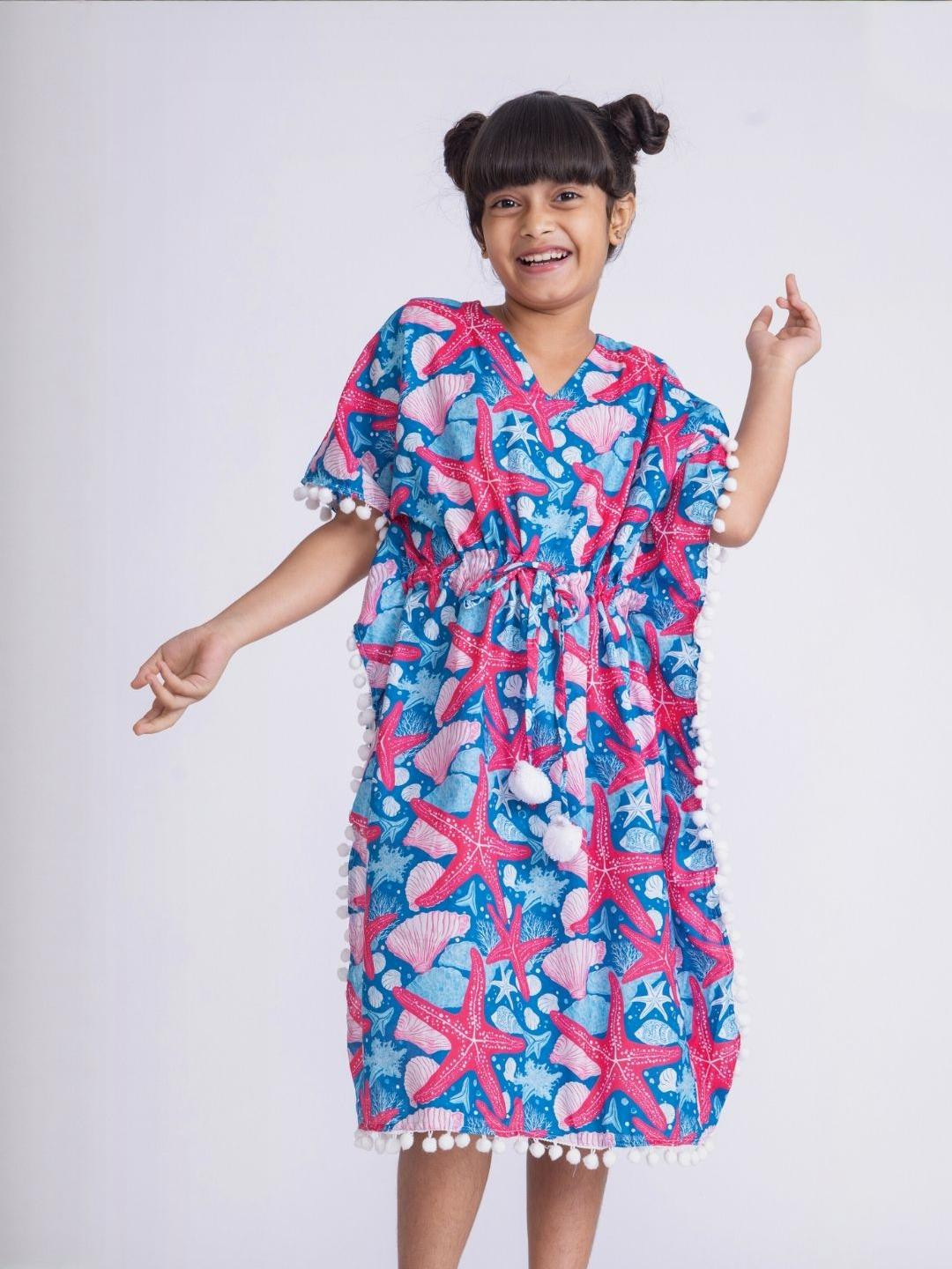 Tura Turi Floral Print Girls Cotton Beach Kaftan