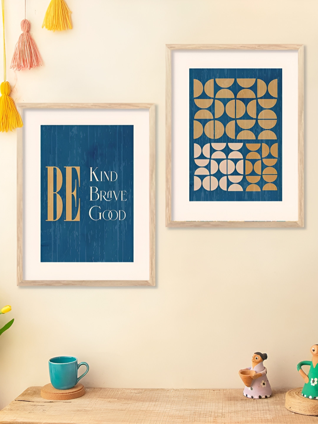 Kotart Navy Blue And Brown 2 Pieces Other printed Wooden Wall Arts