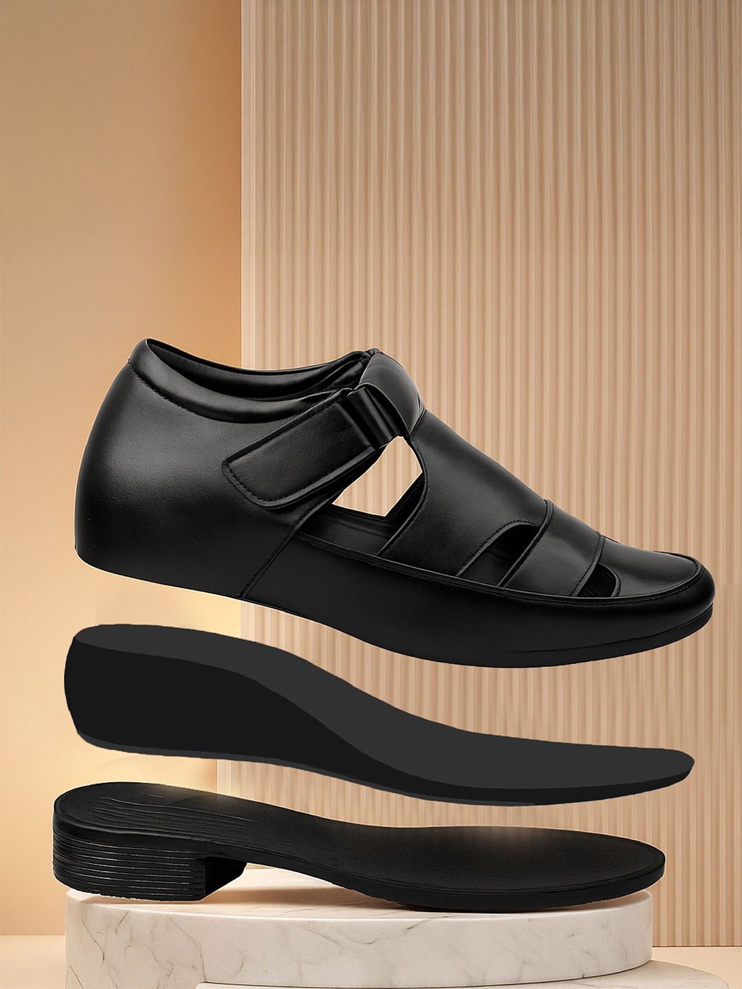 Bxxy Men Round Toe Velcro Hidden Height Increasing Formal Shoe-Style Sandals