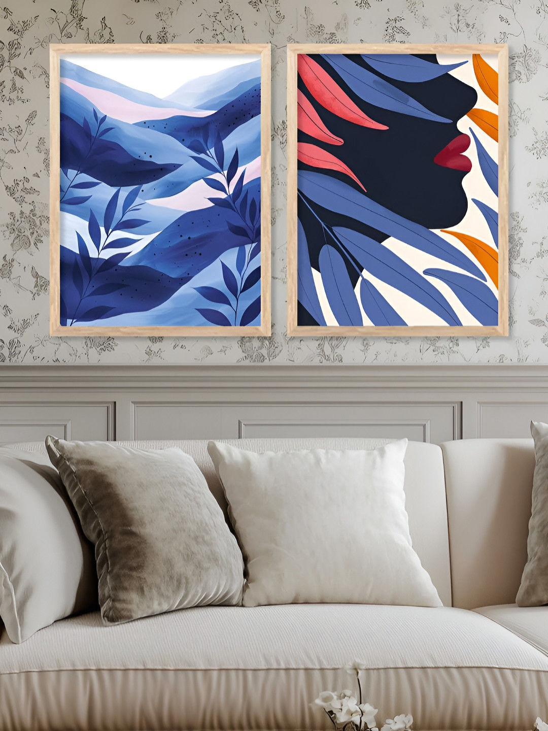 Kotart Brown And Blue 2 Piece Wood Abstract Wall Paintings