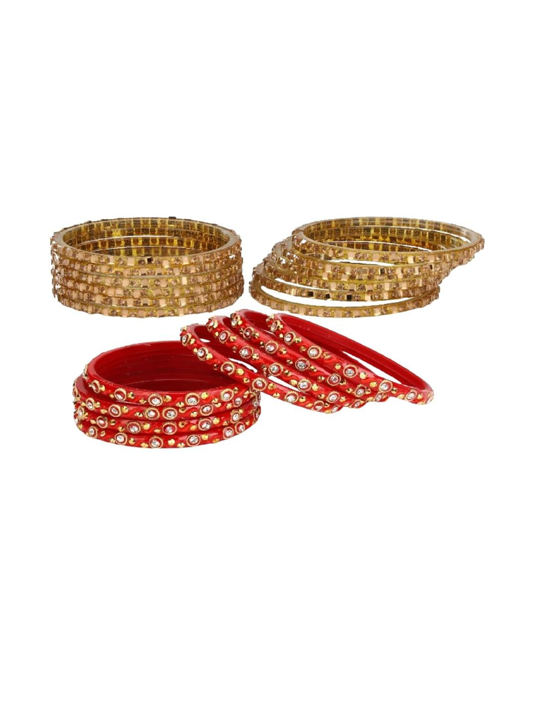 1ST TIME Gold And Orange Traditional Bangles Set