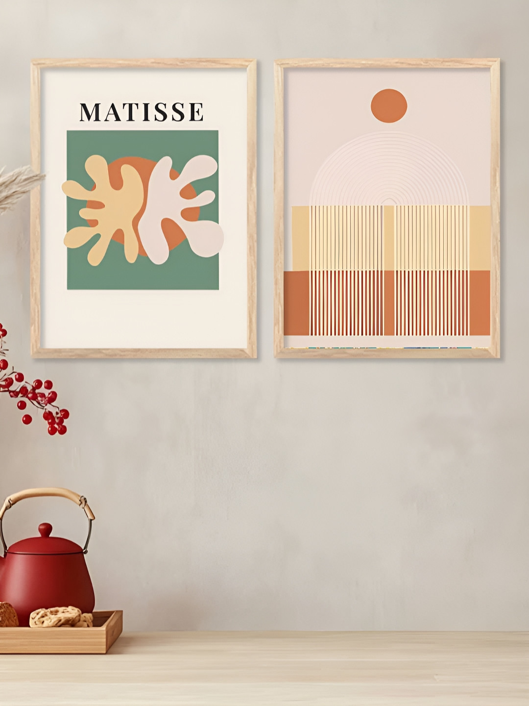 Kotart White And Orange 2 Pieces Abstract printed Wooden Wall Arts