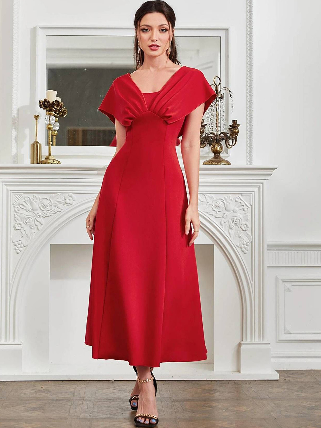 Kotty Women Solid Flared Sleeve Fit & Flare Maxi Dress