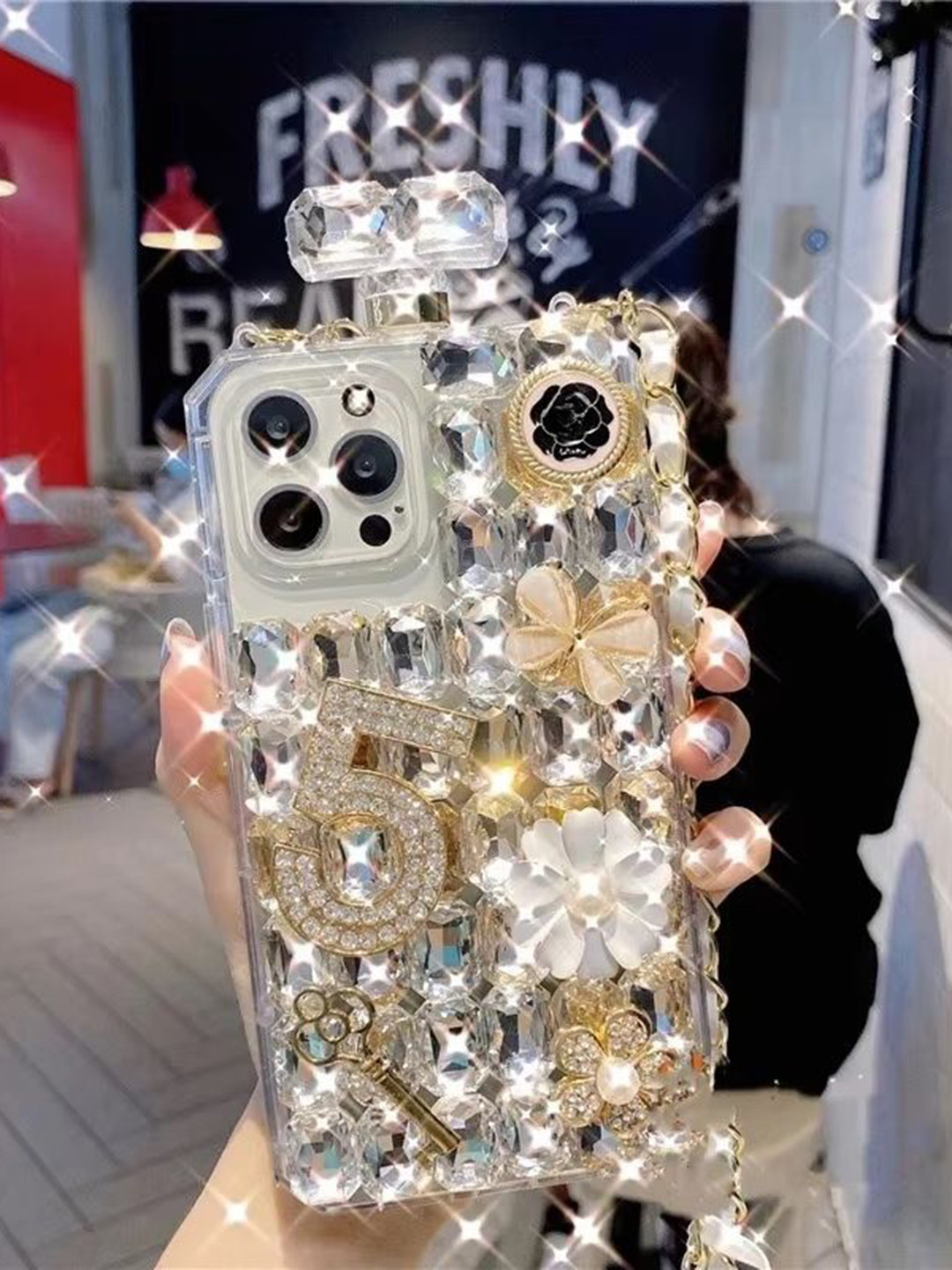 CASE CREATION 3D Diamond Perfume Bottle  iPhone 14 Pro Max Back Case Mobile Accessories