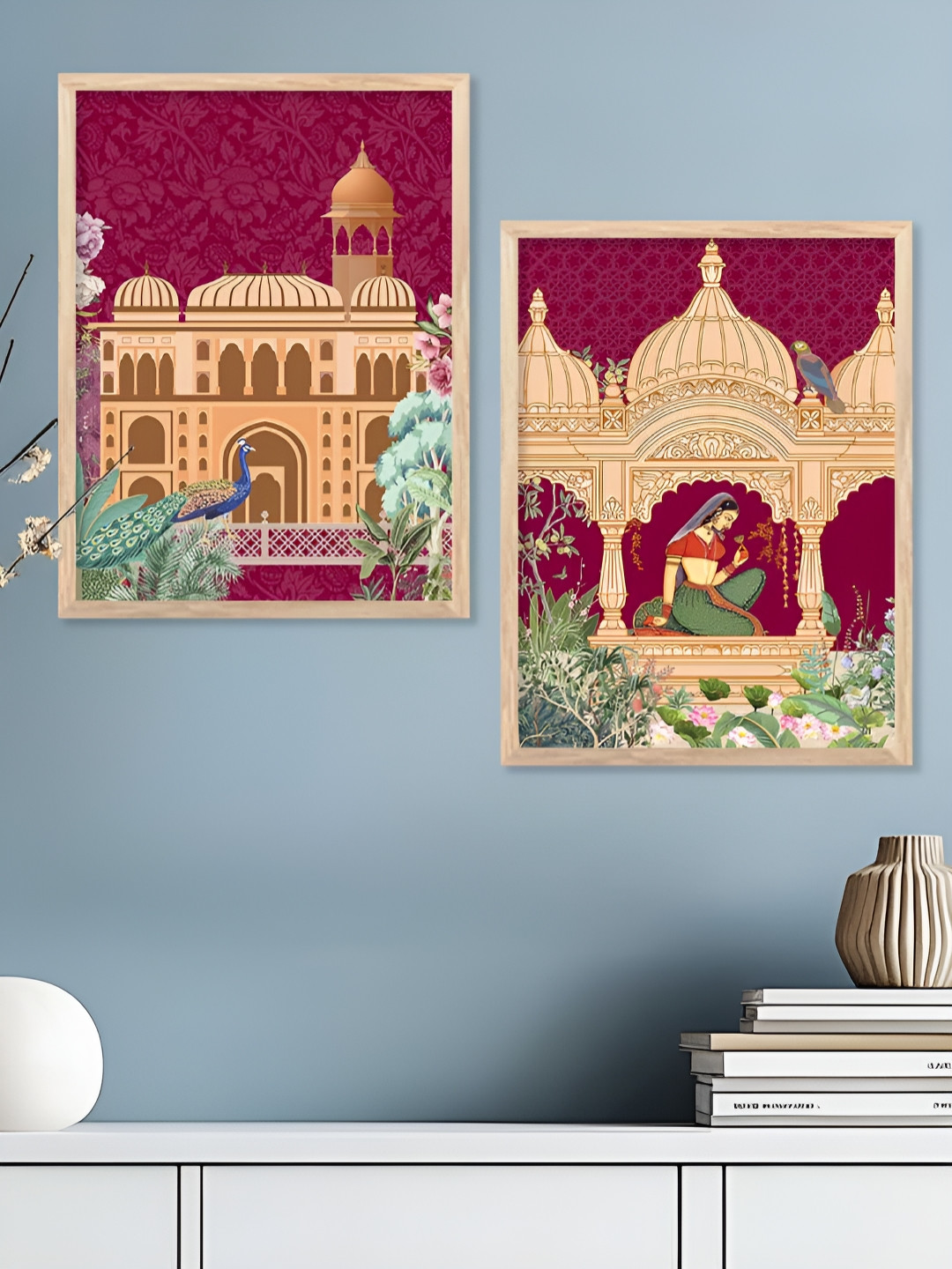 Kotart Brown & Gold Toned 2 Pieces Palace & Queen Printed Wooden Wall Arts