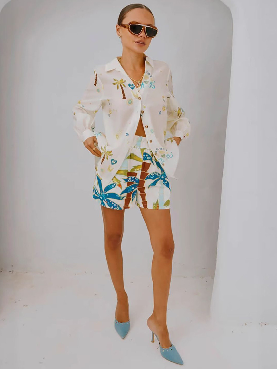 JC Mode Tropical Printed Oversized Shirt With Shorts