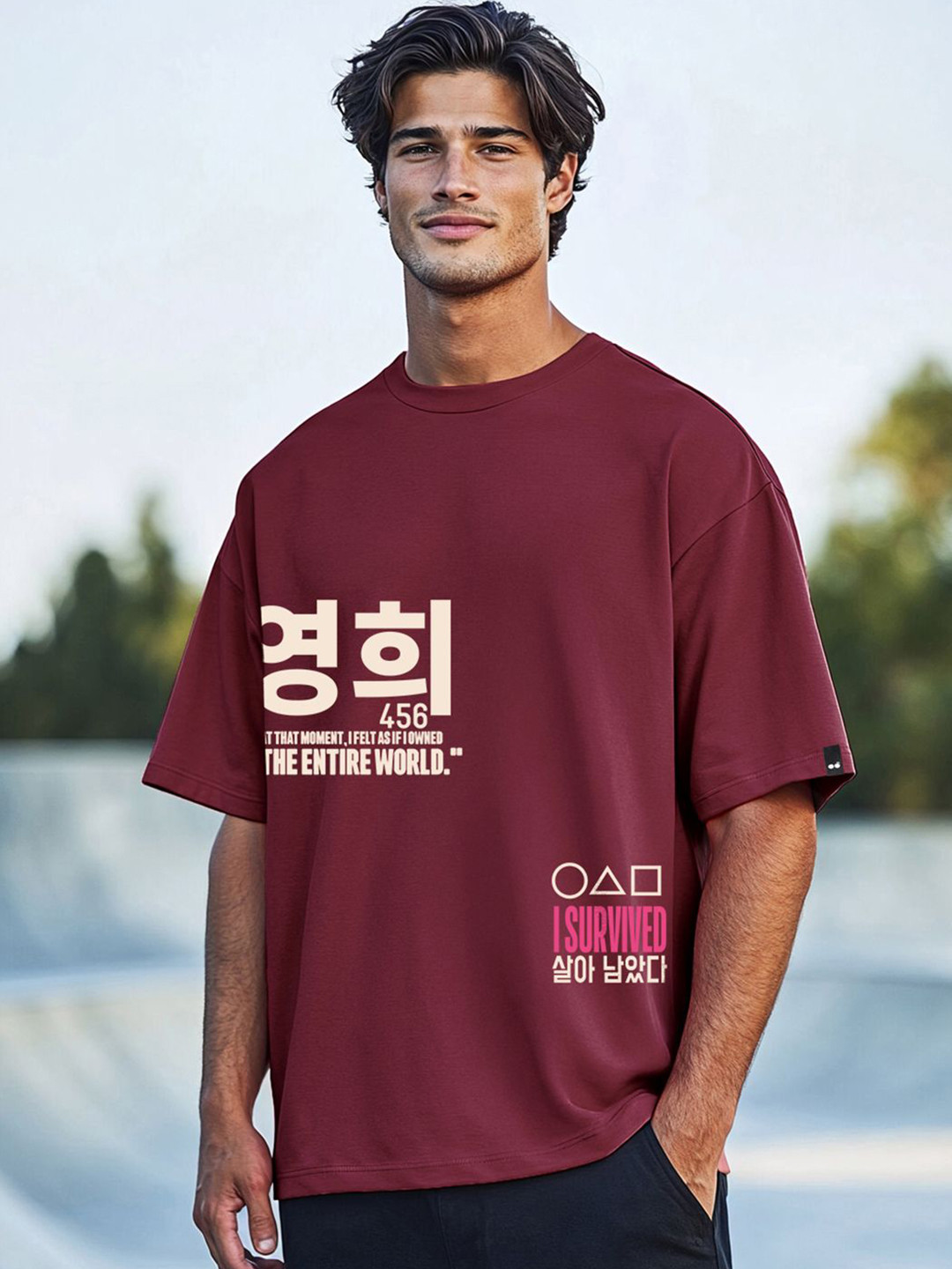 Bewakoof Oversized Squid Game Typography Printed Pure Cotton T-Shirt