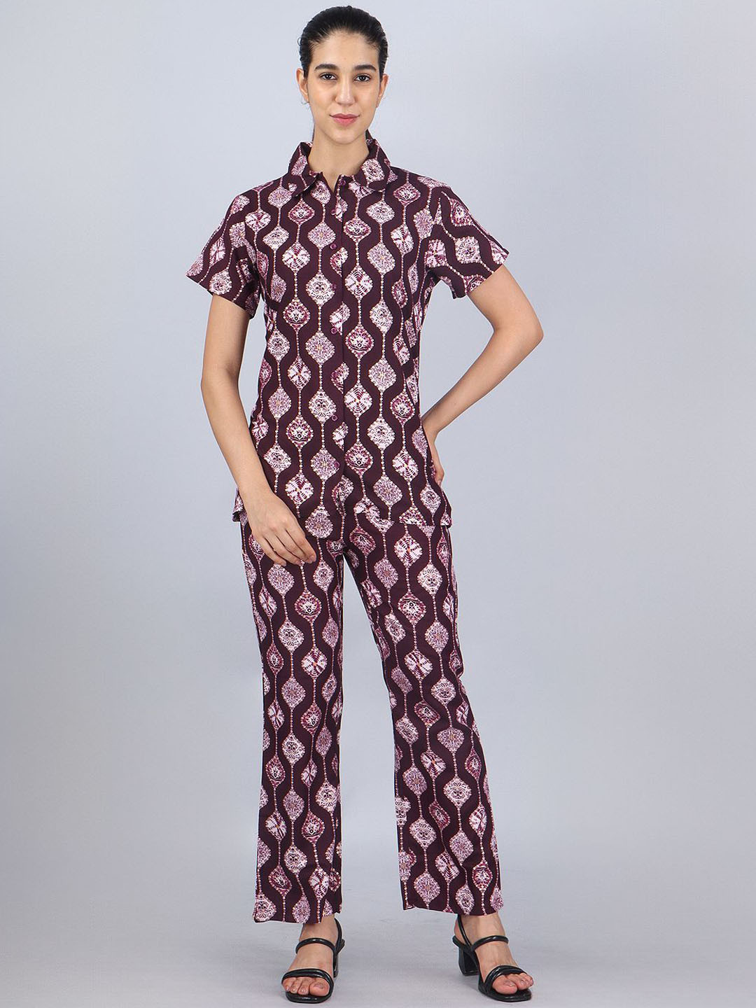 CLINT Women Printed Shirt With Trousers Co-Ords