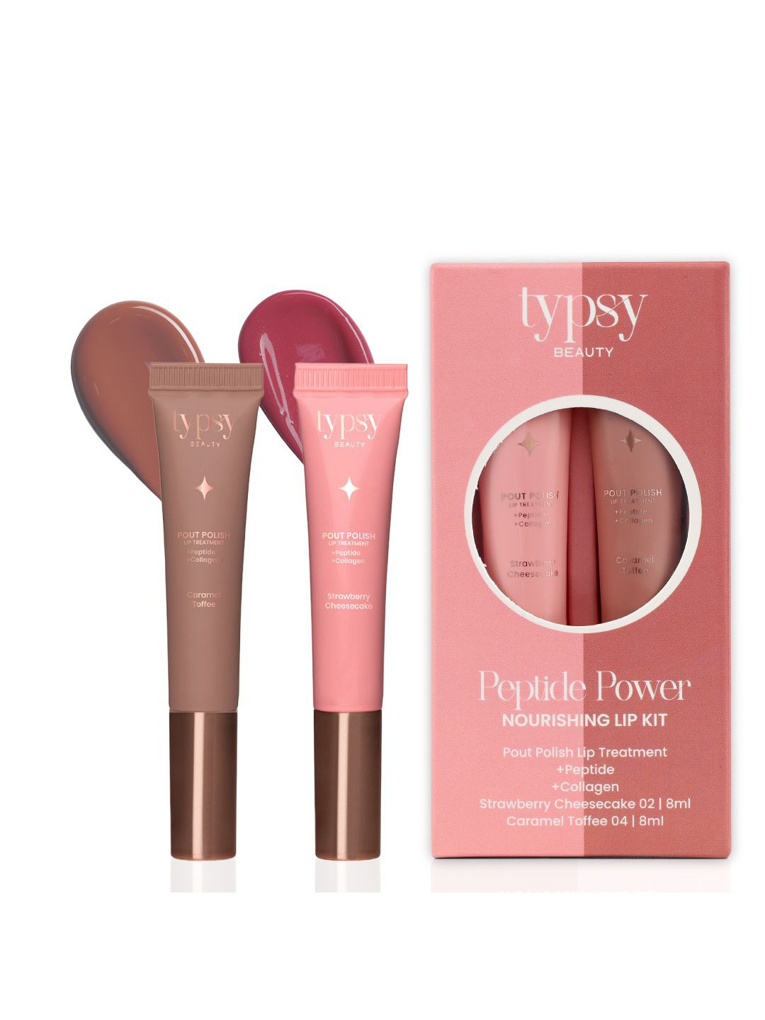 Typsy Beauty Set Of 2 Pout Polish Lip Balm- 8 ml Each - Strawberry Cheesecake 02-Toffee 04