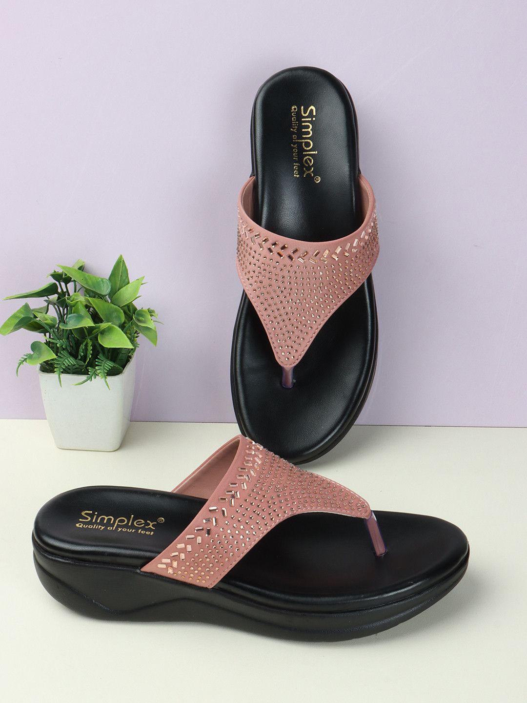 Simplex Footwear Women Embellished T Strap Flats