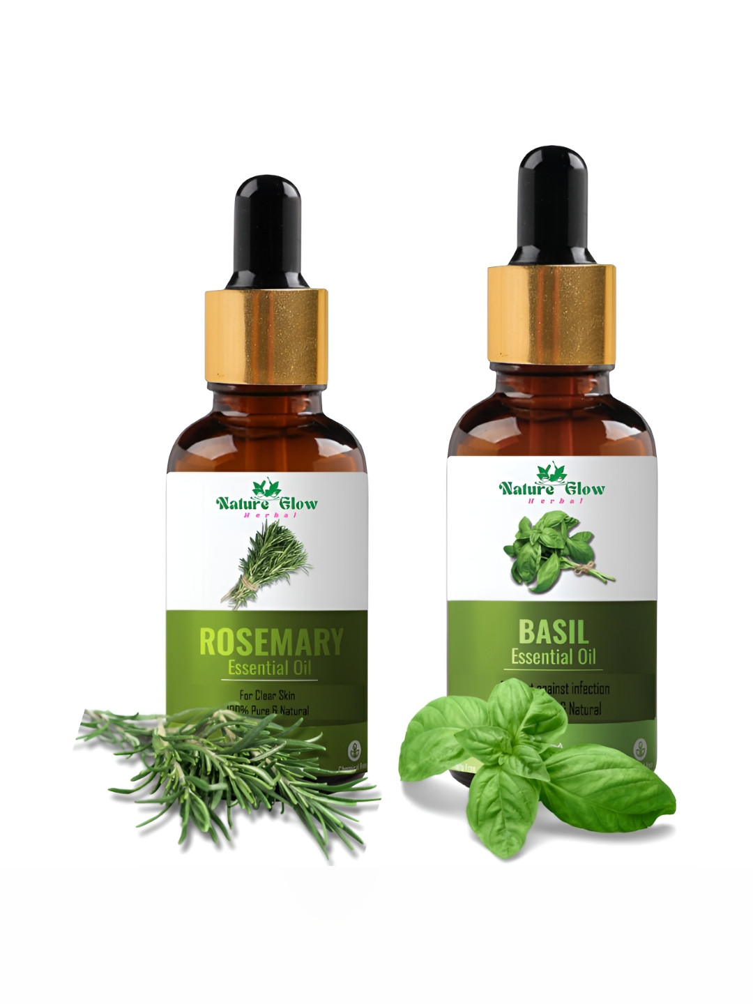Nature Glow Herbal Set Of 2 Rosemary & Basil Essential Oils- 15ml Each