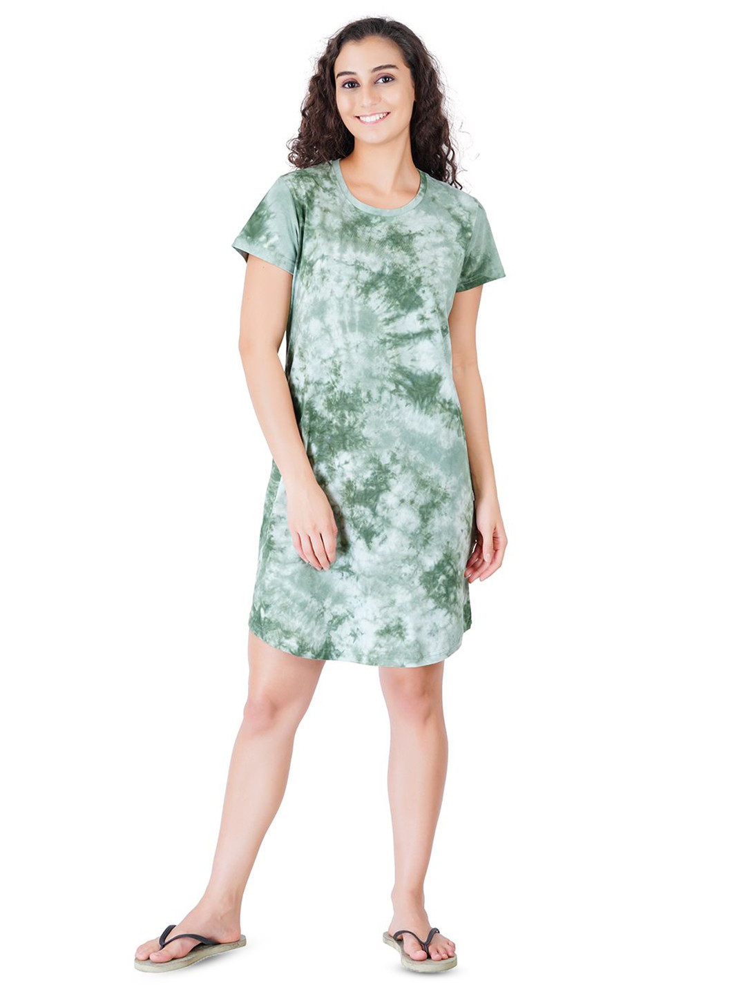 LABEL MY Women Cotton Tie and Dye Printed Nightdress