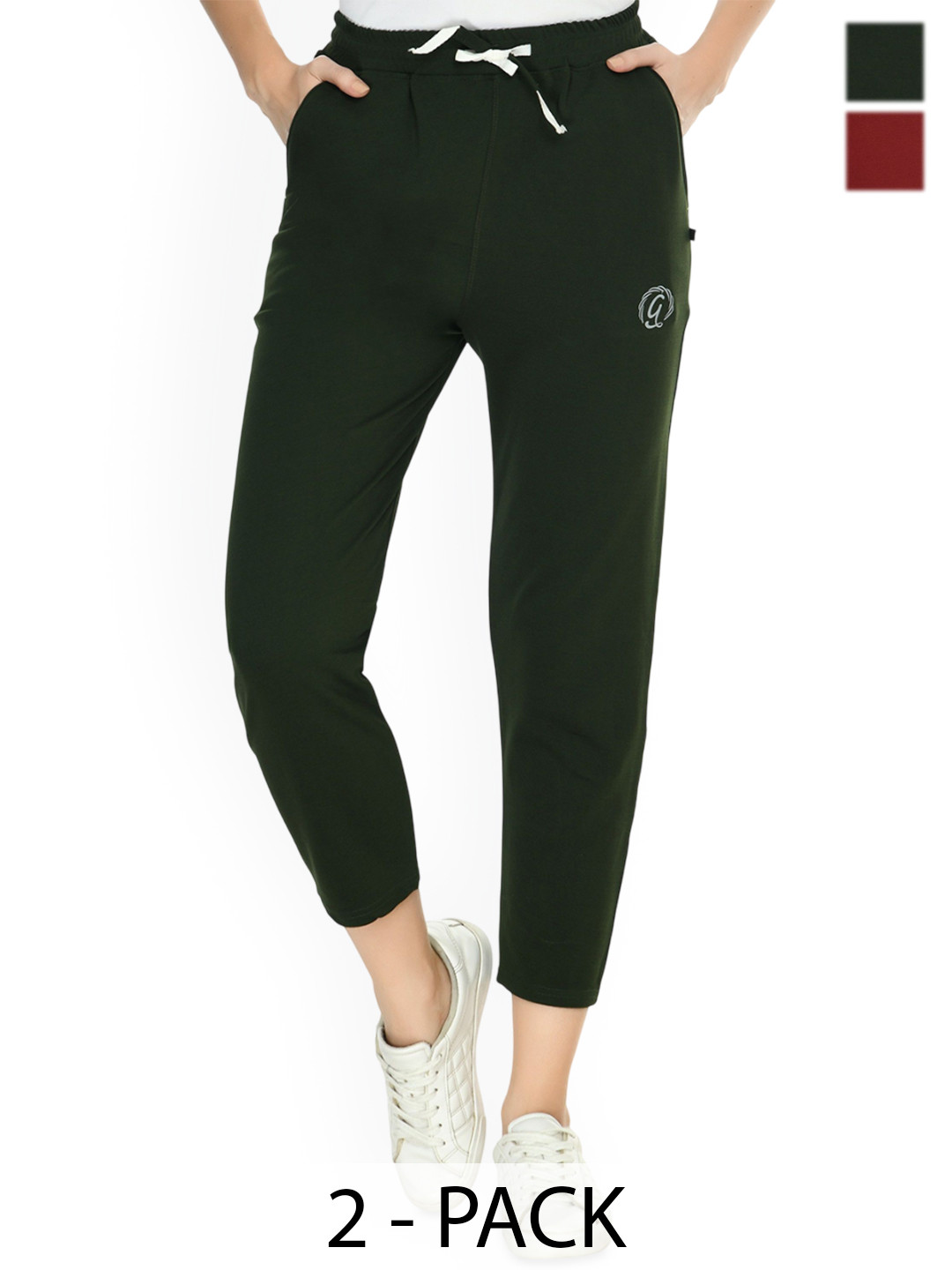 Brainbees Women Pack Of 2 Slim-Fit Mid-Rise Track Pants