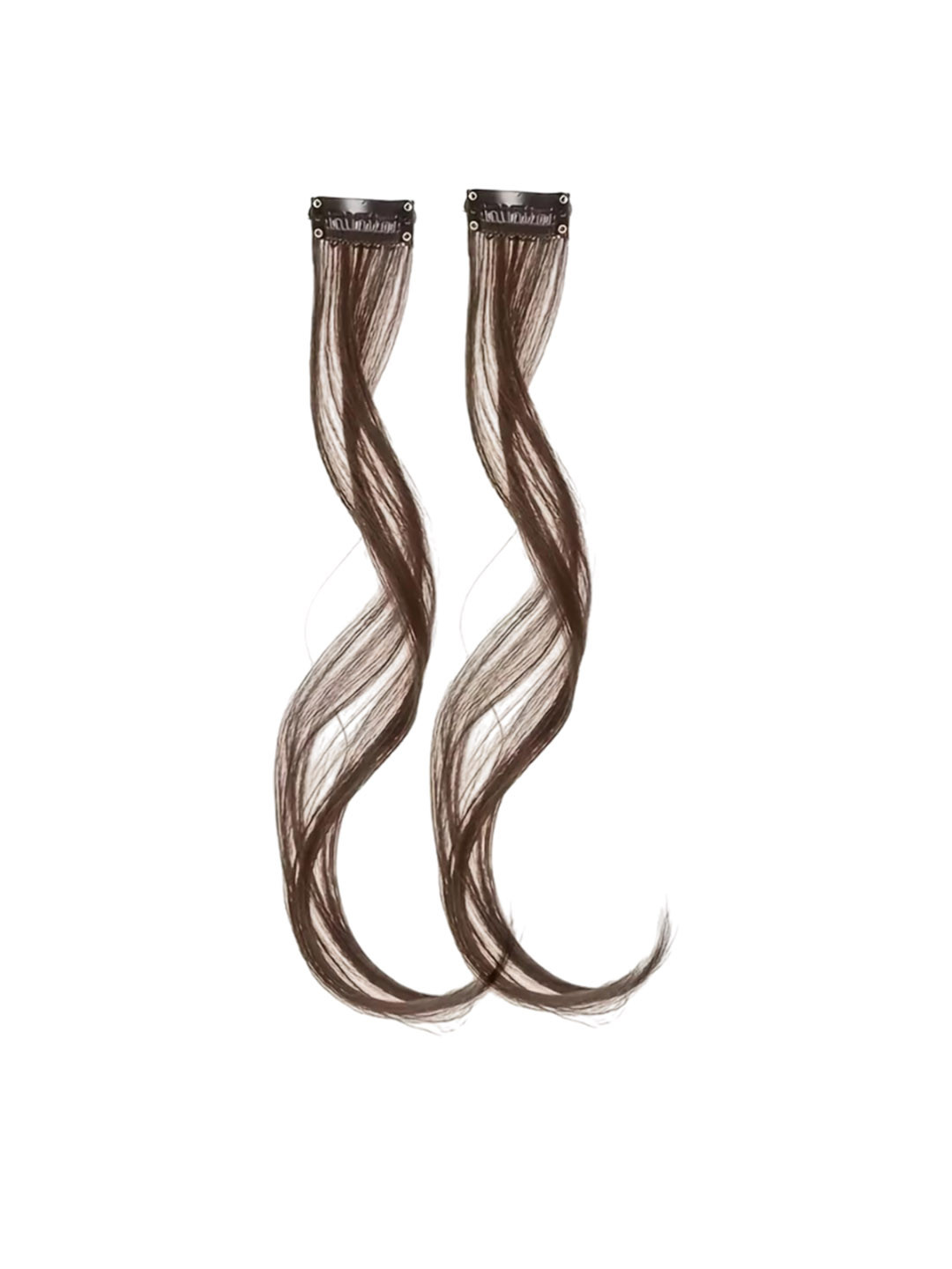 CHANDERKASH Set Of 2 Clip In Wavy Color Stand Hair Extension Natural Brown 11 Inches Each