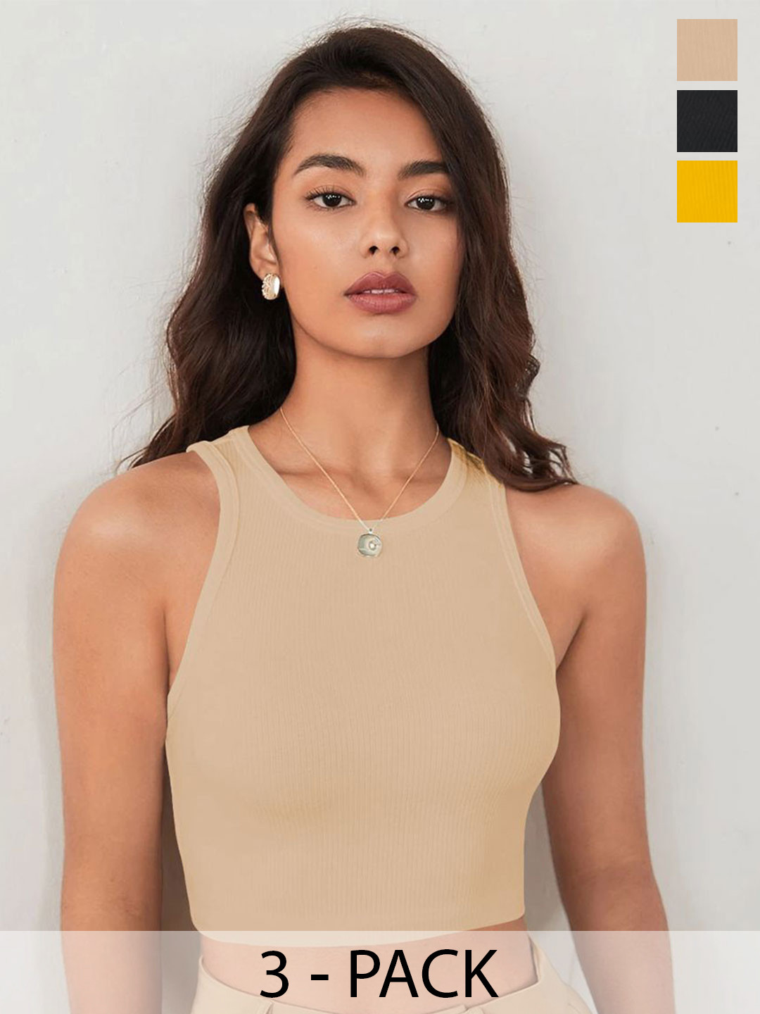 KERI PERRY Pack of 3 Solid Body Hugging Lycra Tank Crop Top