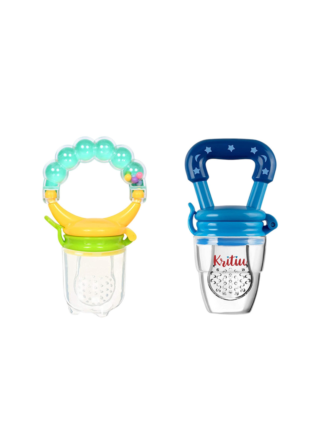 Kritiu Kids Set Of 2 Baby Rattel Food Feeder & Fruit Nibbler - Blue