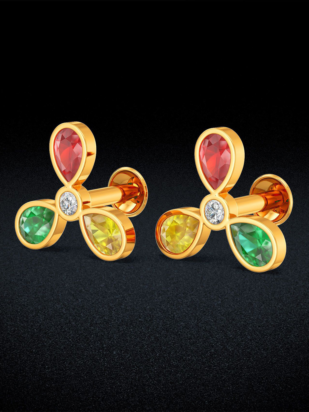 Joyalukkas 22KT Yellow Gold Tricolor Petal Diamond Earrings