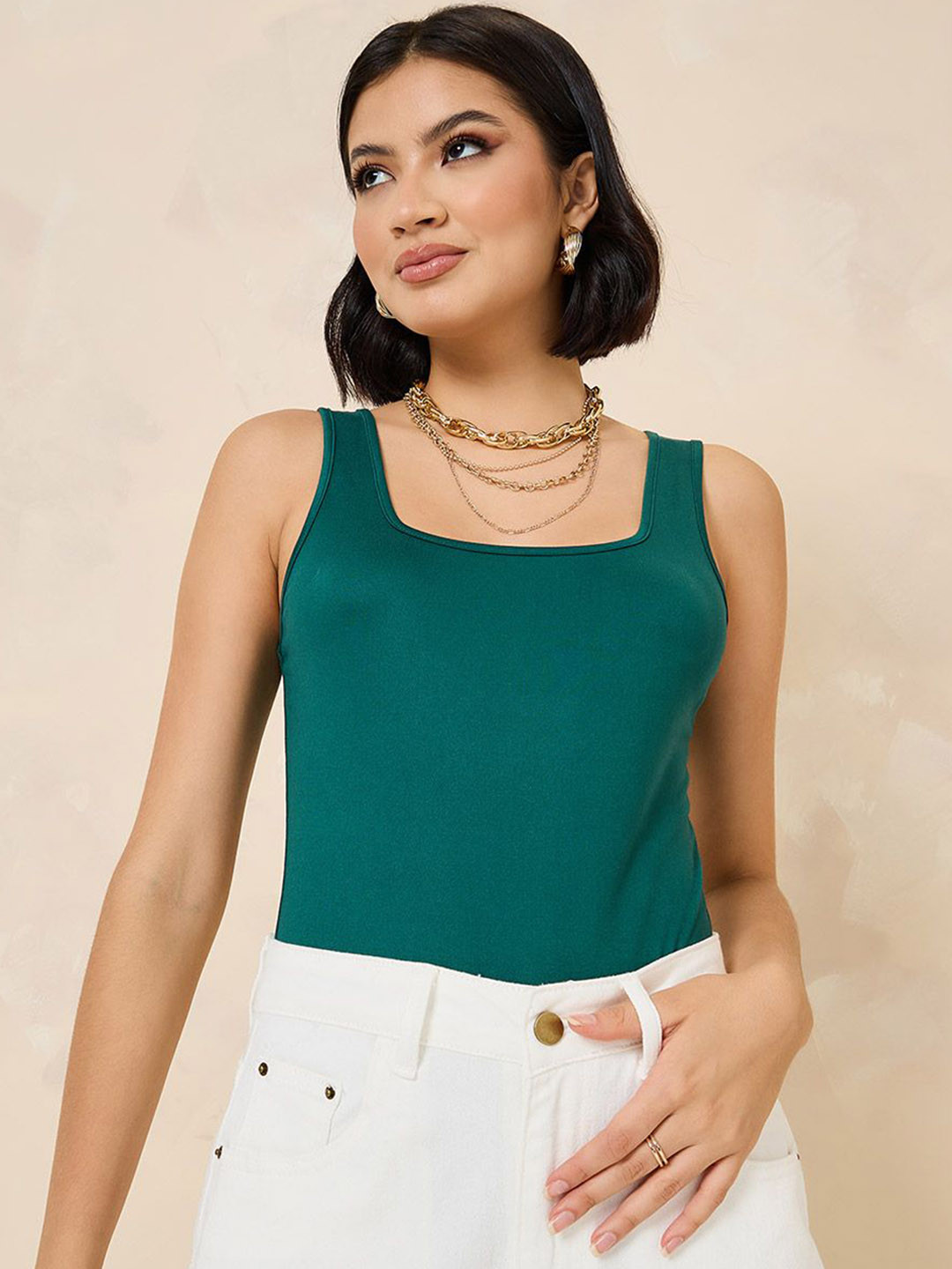 TRENDY ERA Square Neck Ribbed Body Suit