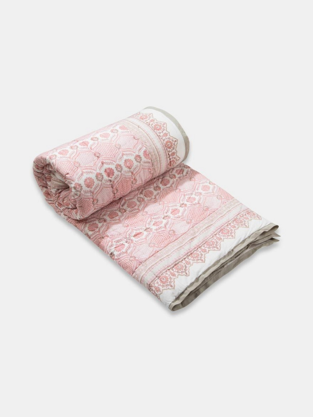 Fabindia Gulab Pink & White Floral Printed AC Room Cotton Single Bed Quilt