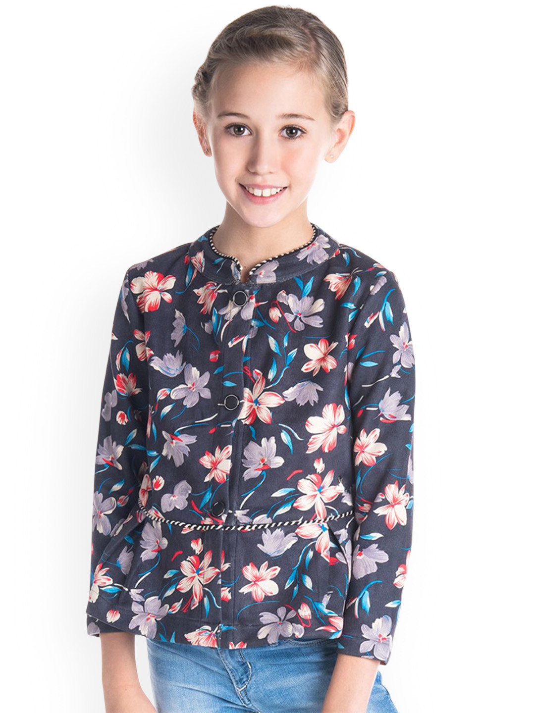 Cherry Crumble Girls Floral Printed Single-Breasted Over Coats