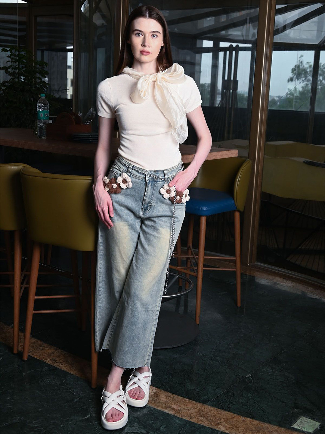 ODETTE Women Light Blue Ombre Denim Jeans