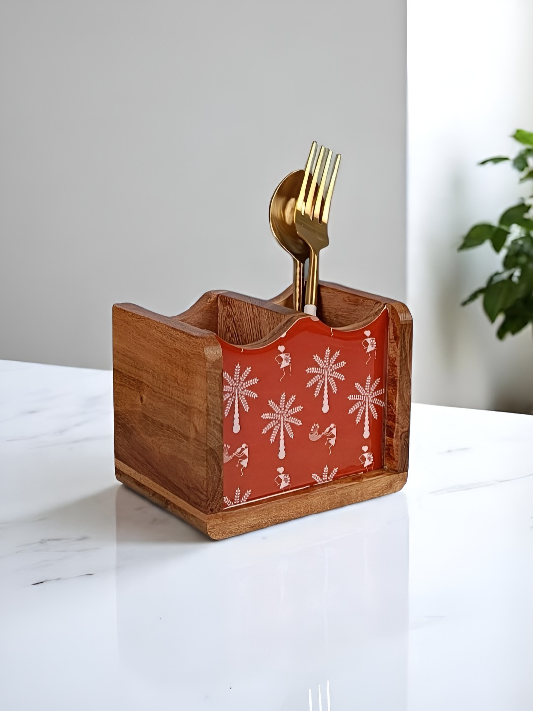 VarEesha Maroon Warli Print Cutlery Holder