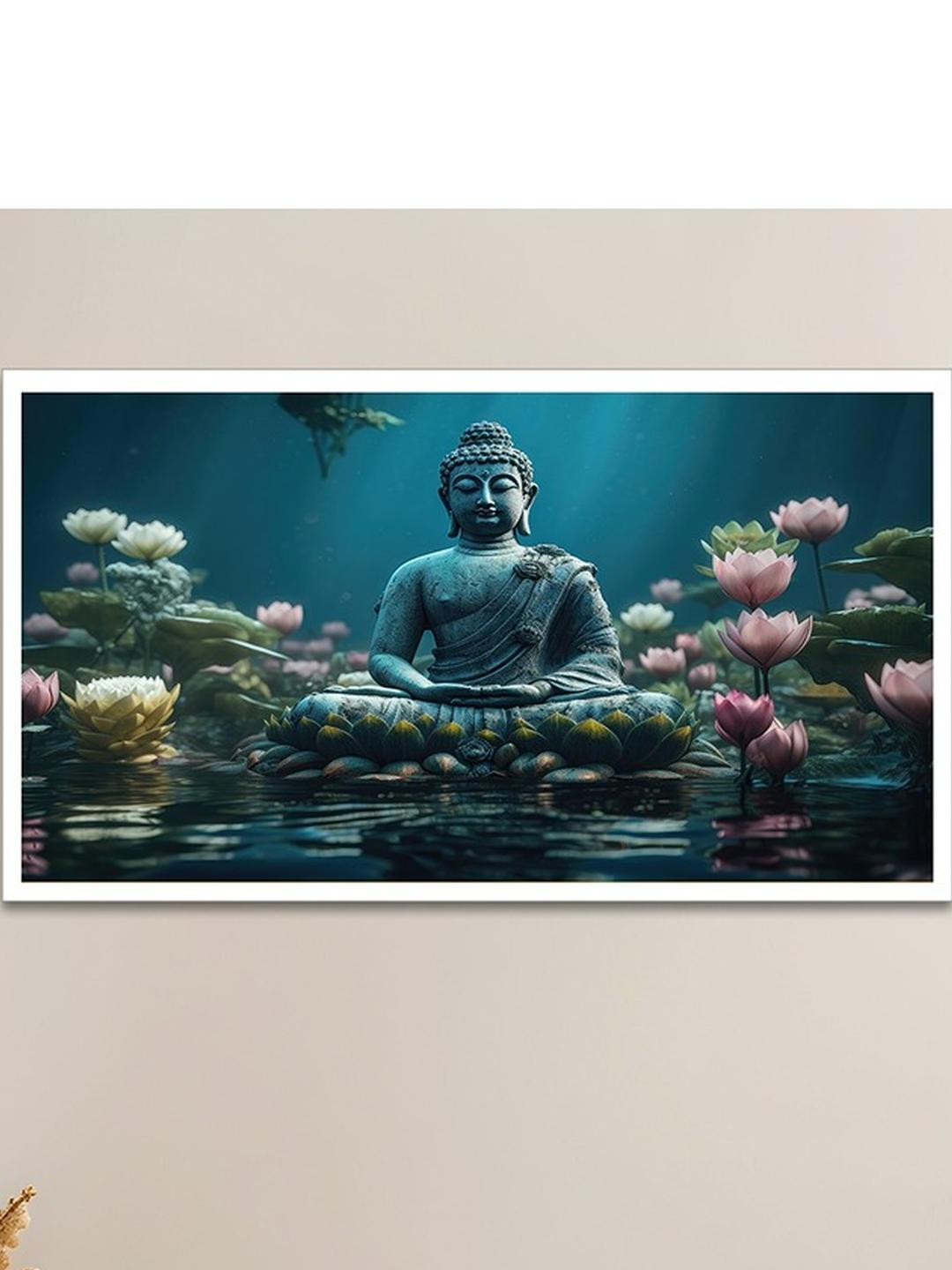 DEKORSTATION Blue & Green Buddha Canvas Wall Painting
