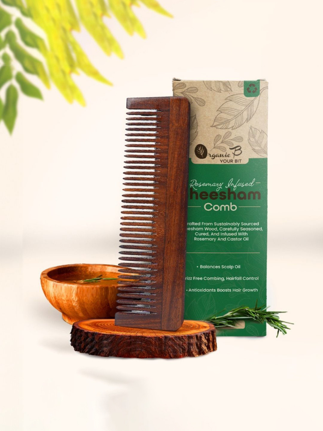 Organic B Narrow Single Teeth Rosewood Comb Infused With Rosewood