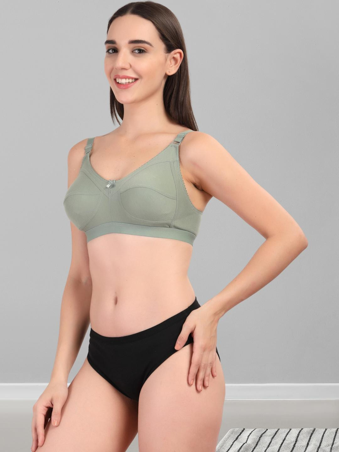 Adornstar Women Cotton Non-Padded Non-Wired Bra and Panty Lingerie Set - Pack of 3