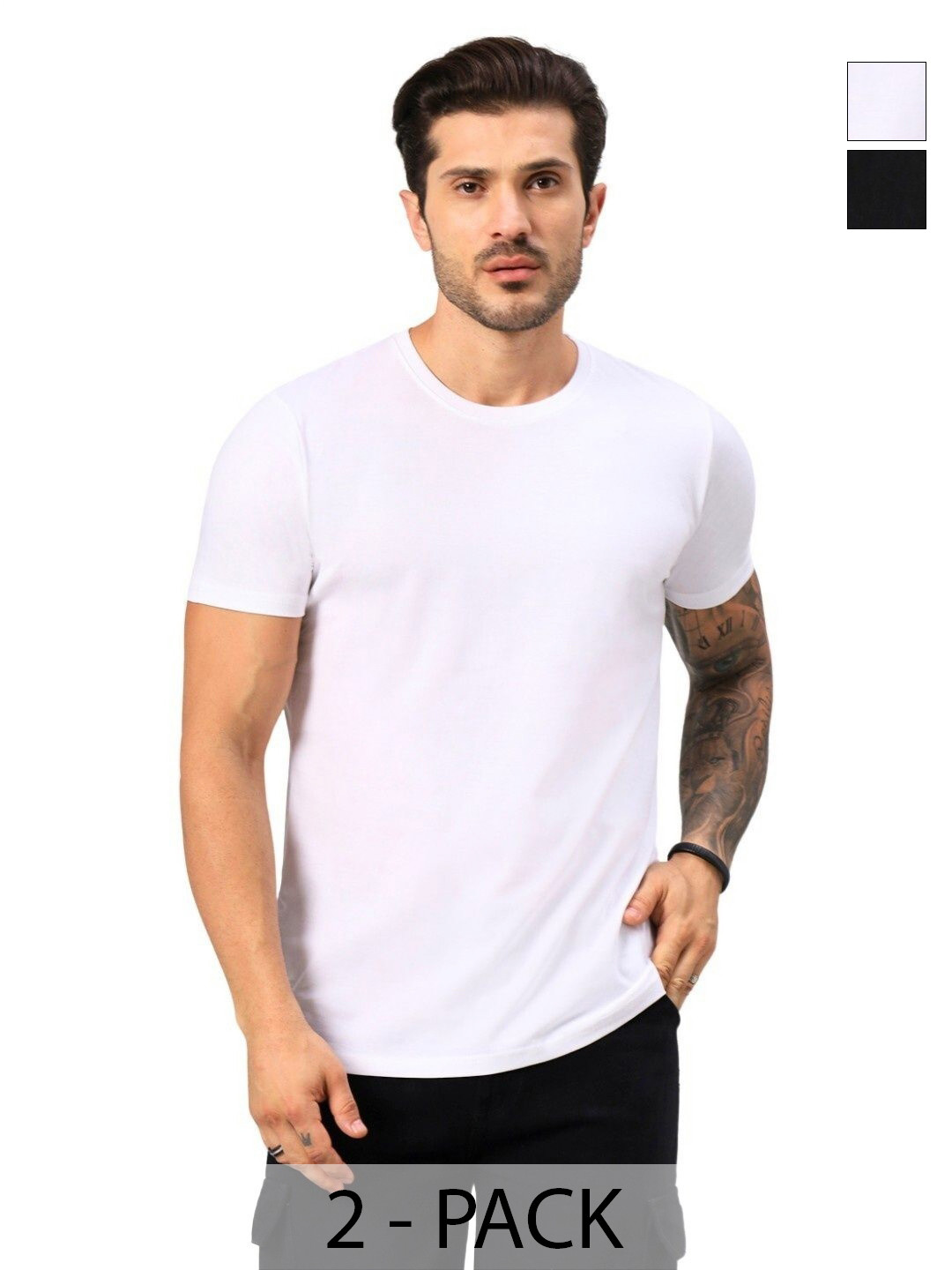 URBANICE Pack Of 2 Round Neck Relaxed Fit T-shirts