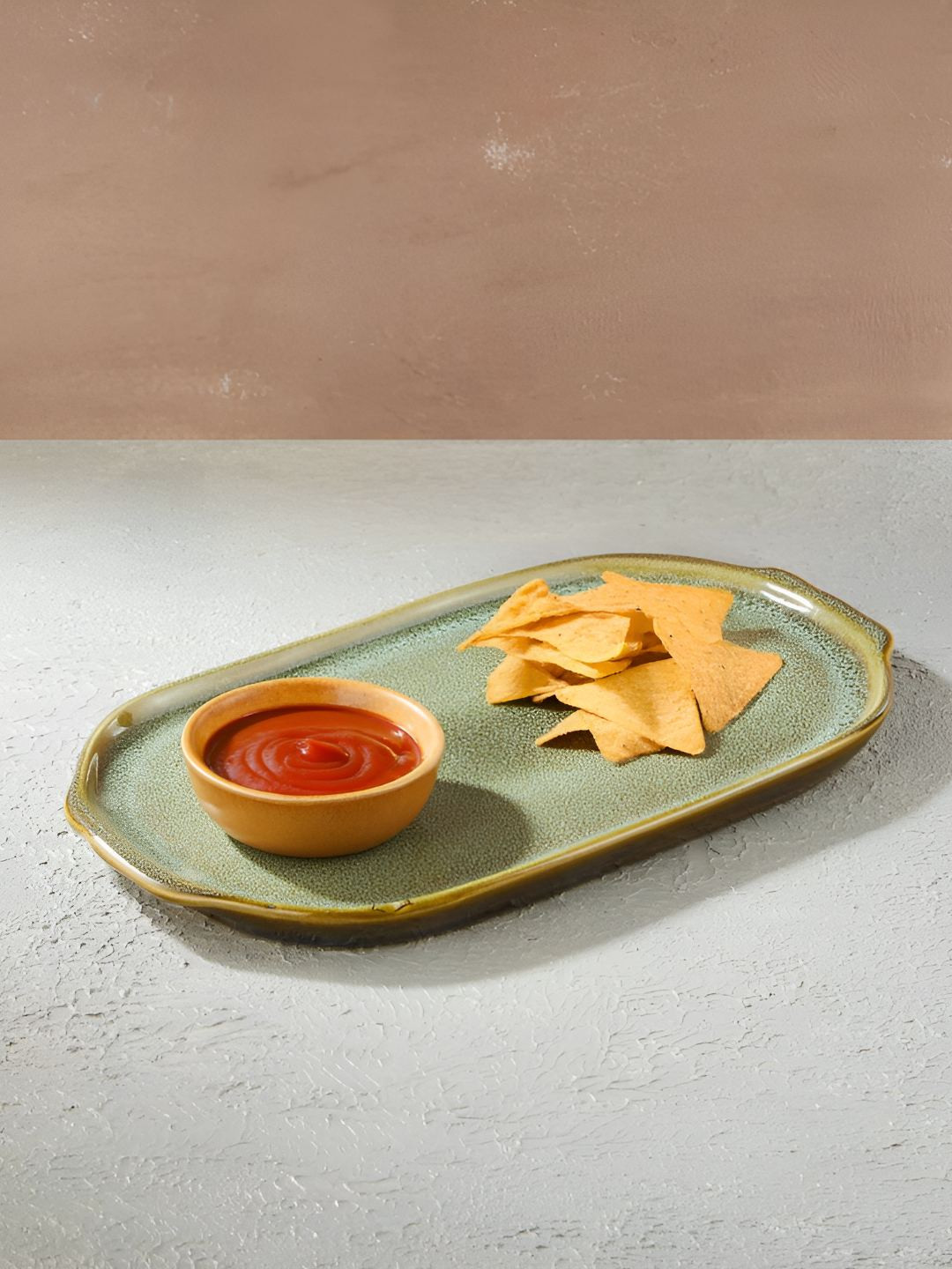 Fabindia Green Ceramic 2 Pieces Dishwasher Safe Serving Tray