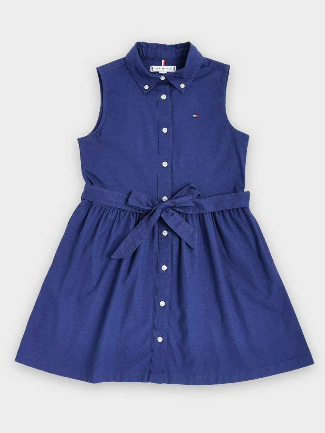 Tommy Hilfiger Girls Solid Sleeveless Shirt Knee Length Dress