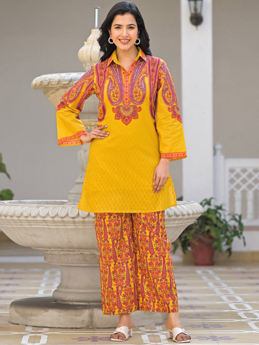 AUTUMN LANE Bhakti Sunshine Printed Cotton Top With Trousers Co-Ords