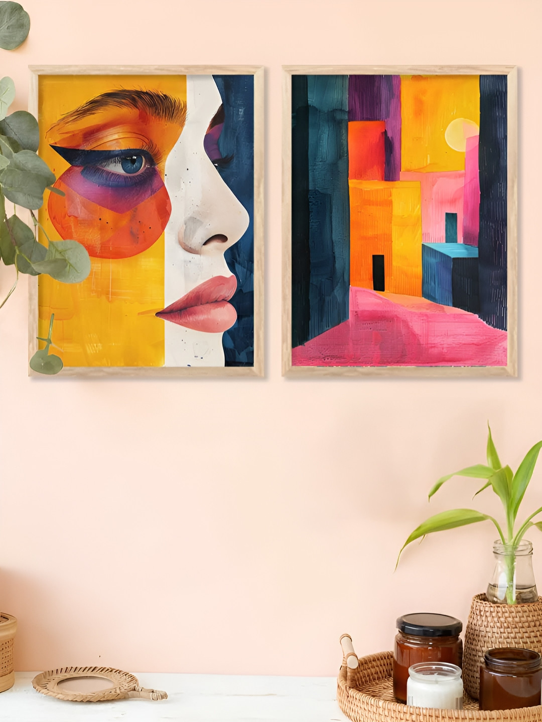 Kotart Brown & Yellow 2 Pieces Wooden Modern Wall Arts