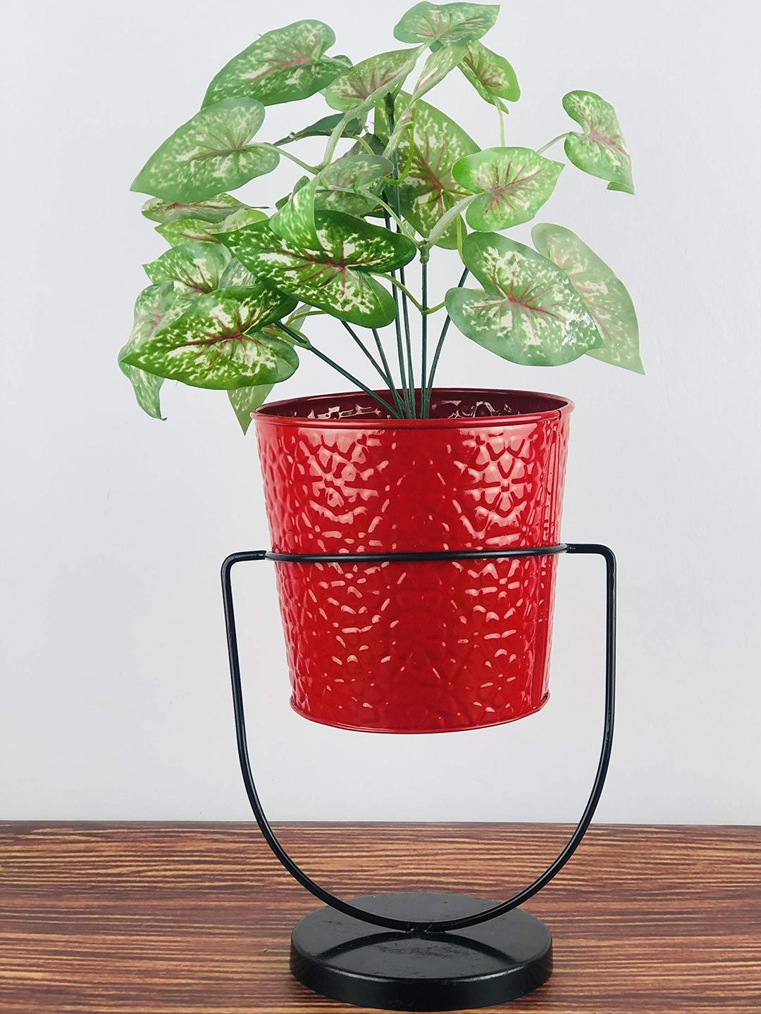 Go Hooked Red & Black Metal Planter with Metal Stand