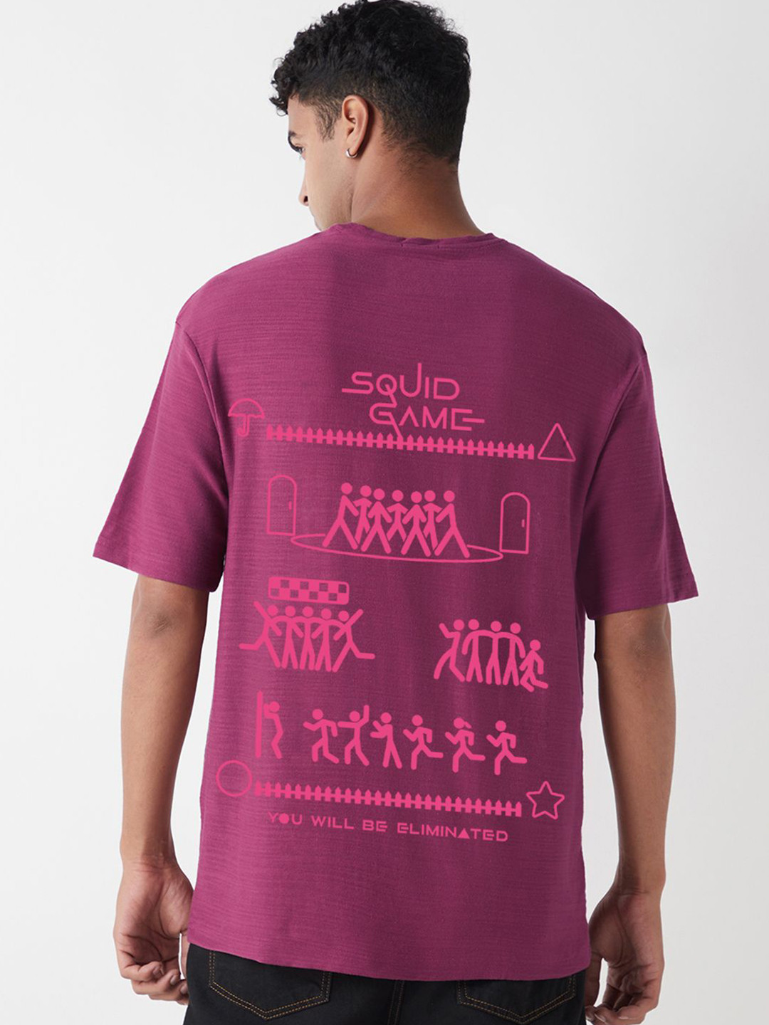 Bewakoof AIR Men Squid Game Graphic Printed Round Neck Pure Cotton Oversized T-shirt