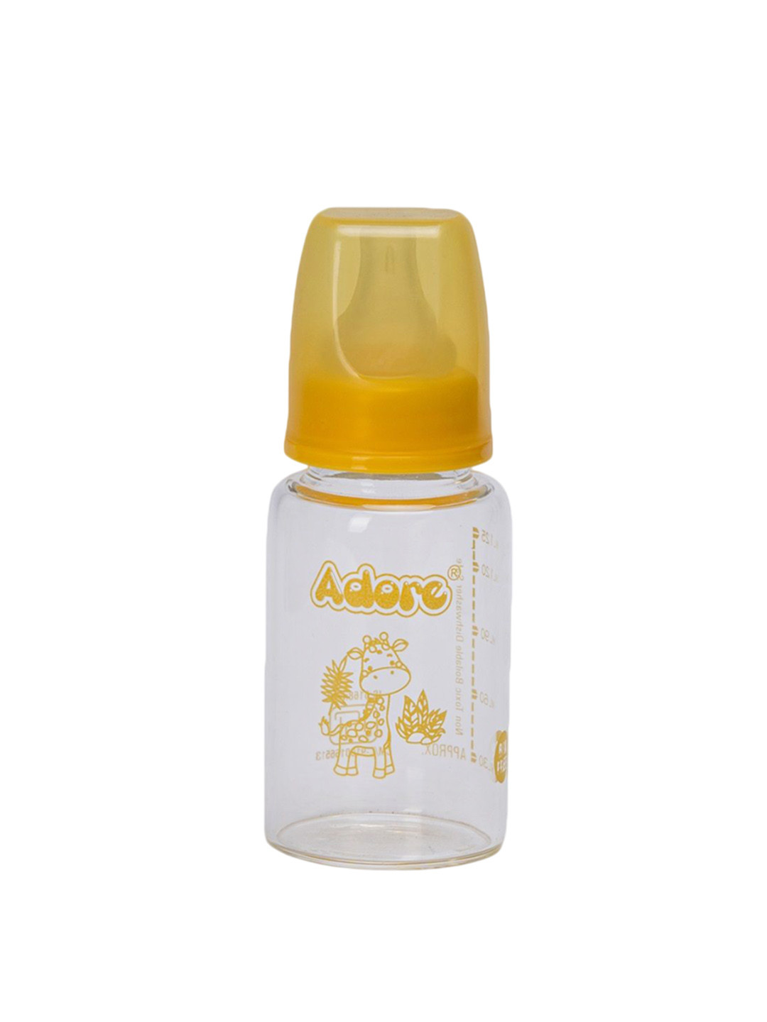 Adore Kids Glaze Senior 2 Stage Glass Feeding Bottle With Anti- Colic Teat -125ml -Yellow