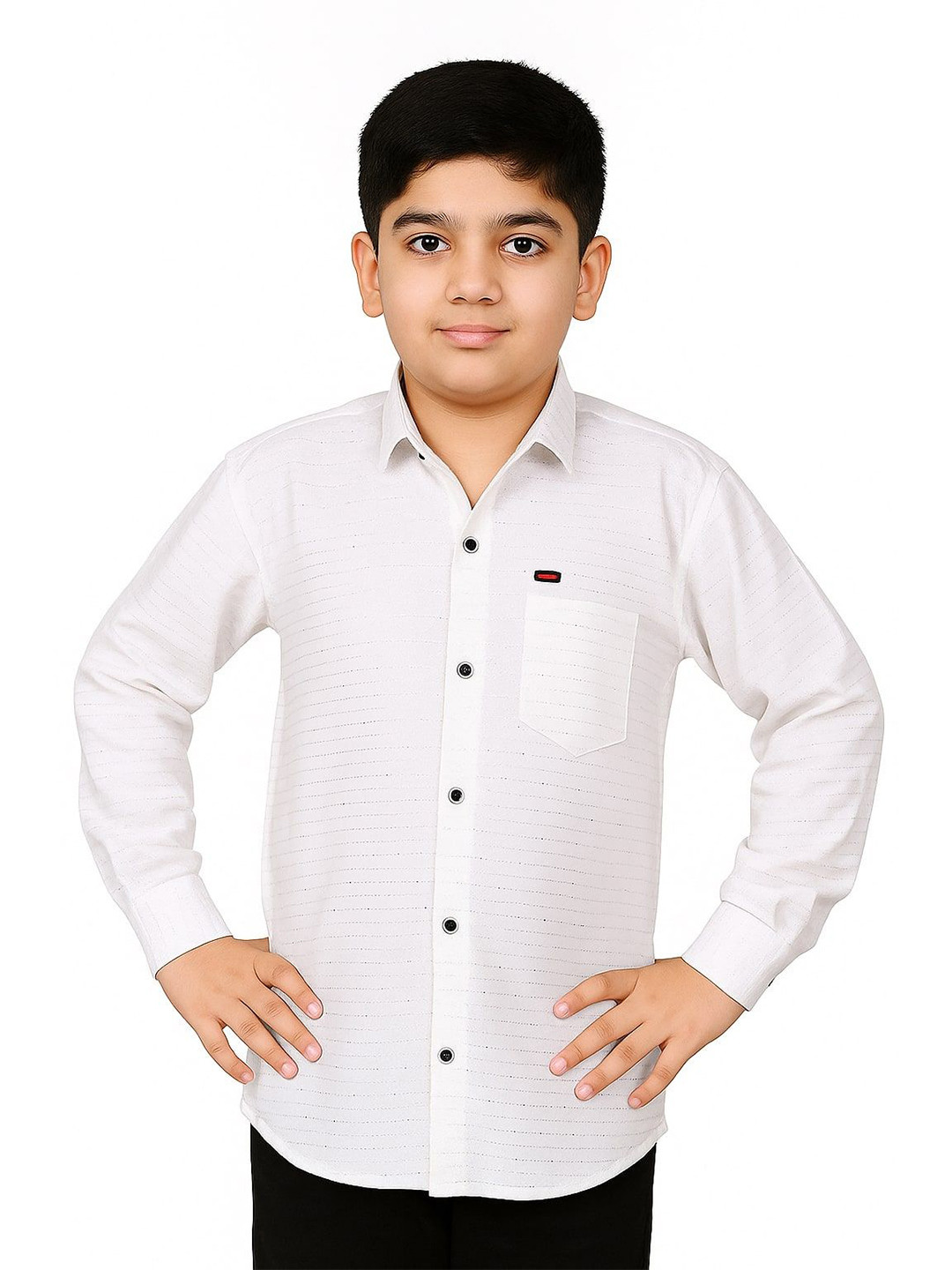 Qitty Boys Royal Festive Edit Straight Spread Collar Cotton Canvas Shirt