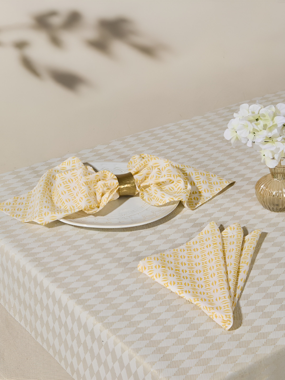 Fabindia Hamza 6 Pieces Yellow & White Printed Table Napkin