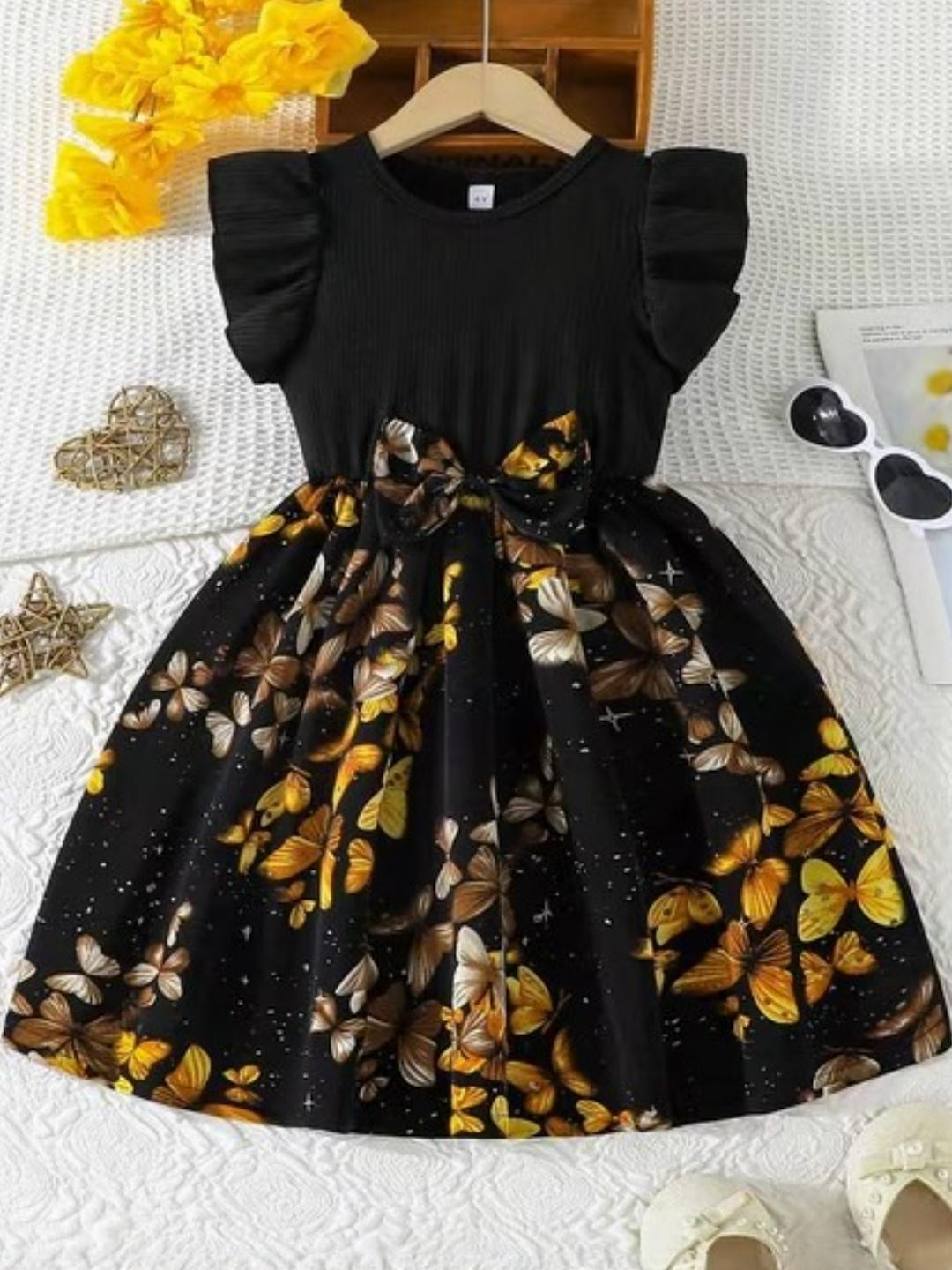 FLANZE Black Floral Print Fit & Flare Dress