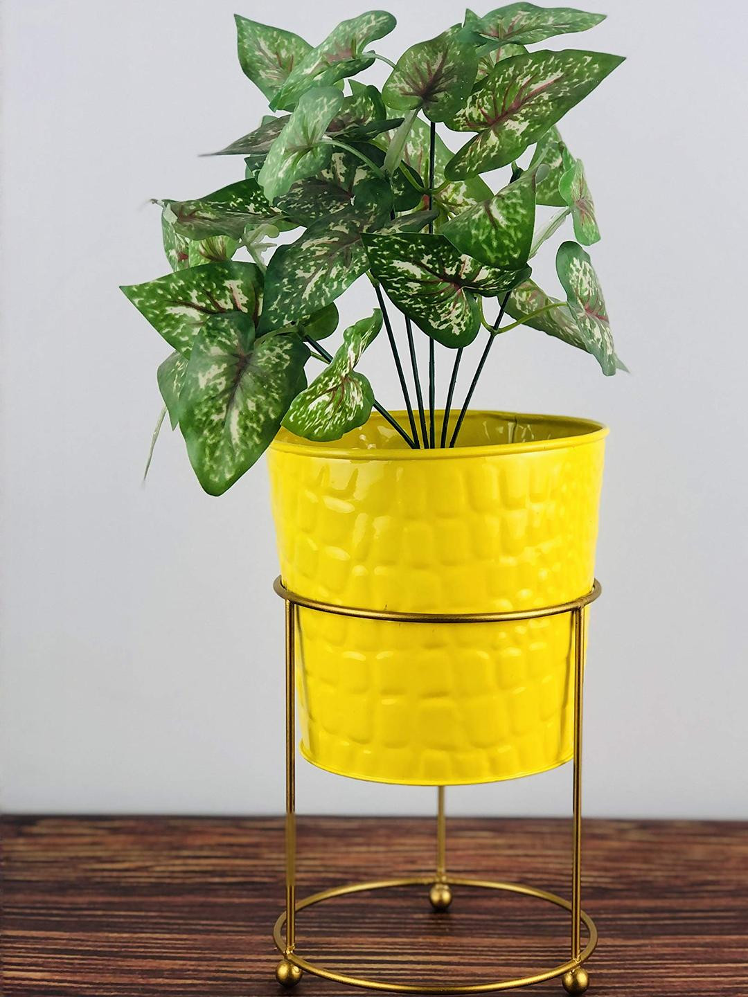 Go Hooked Yellow & Gold Toned Metal Planter with Metal Stand